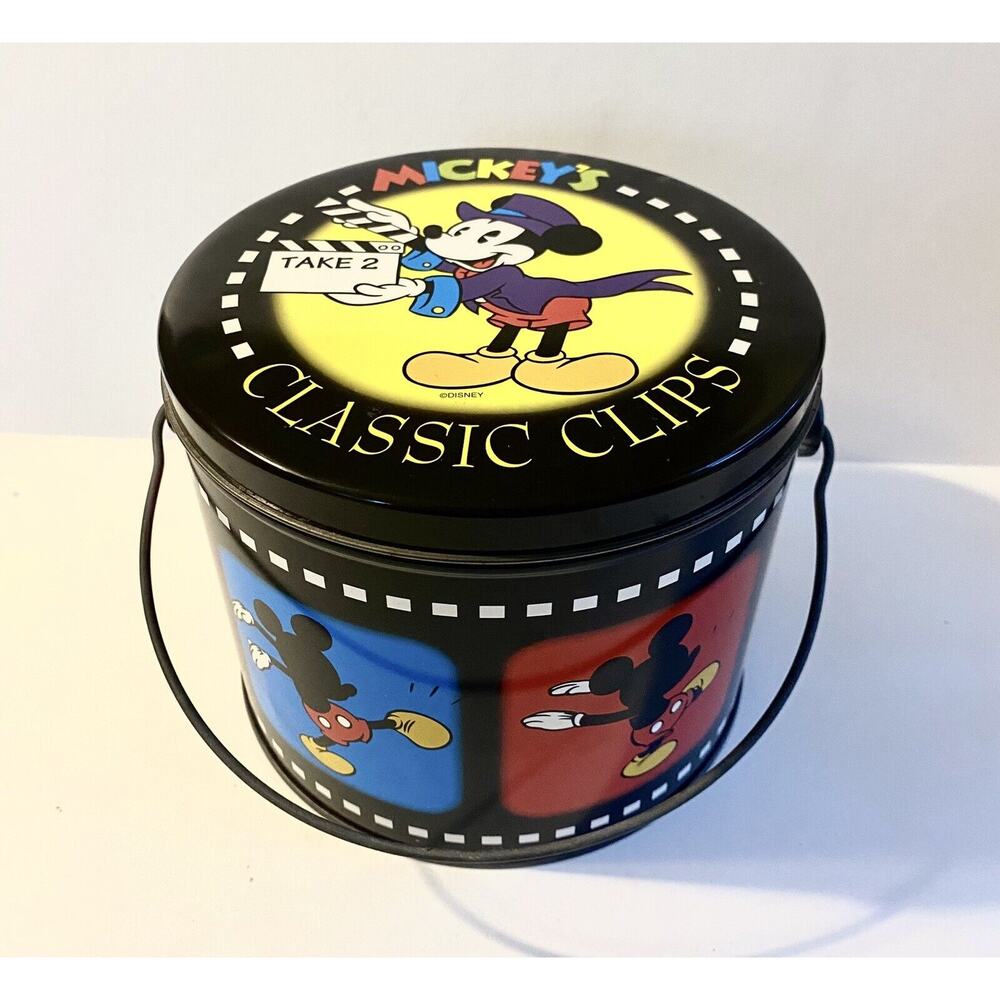 VINTAGE 1996 LANCASTER PA Cookie DISNEY MICKEY MOUSE TIN BUCKET Clips Movie film